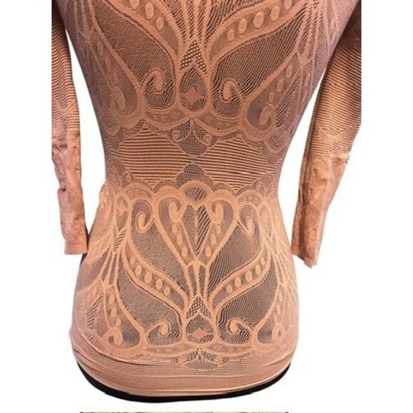 FREE PEOPLE WOMEN Lace Style Tan Long Sleeve Top STRETCHY COUNTRY COTTAGE SCANDI - Picture 3 of 3